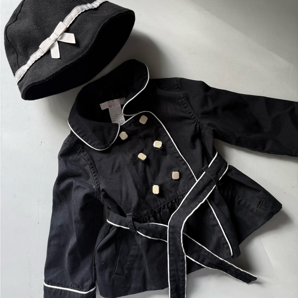 Fancy Parisian Black Trench Coat - Janie and Jack with Matching Hat